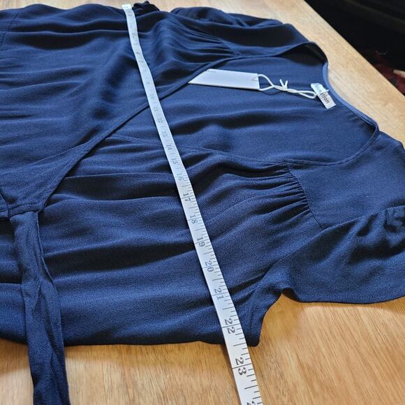 Reformation 1X Chamomile Wrap Dress Navy Blue Plus Size Solid - Picture 13 of 14